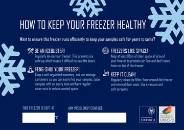 Freezer stickers with tips on how to ensure freezers run efficiently
