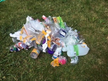 Image of plastic collected on grass